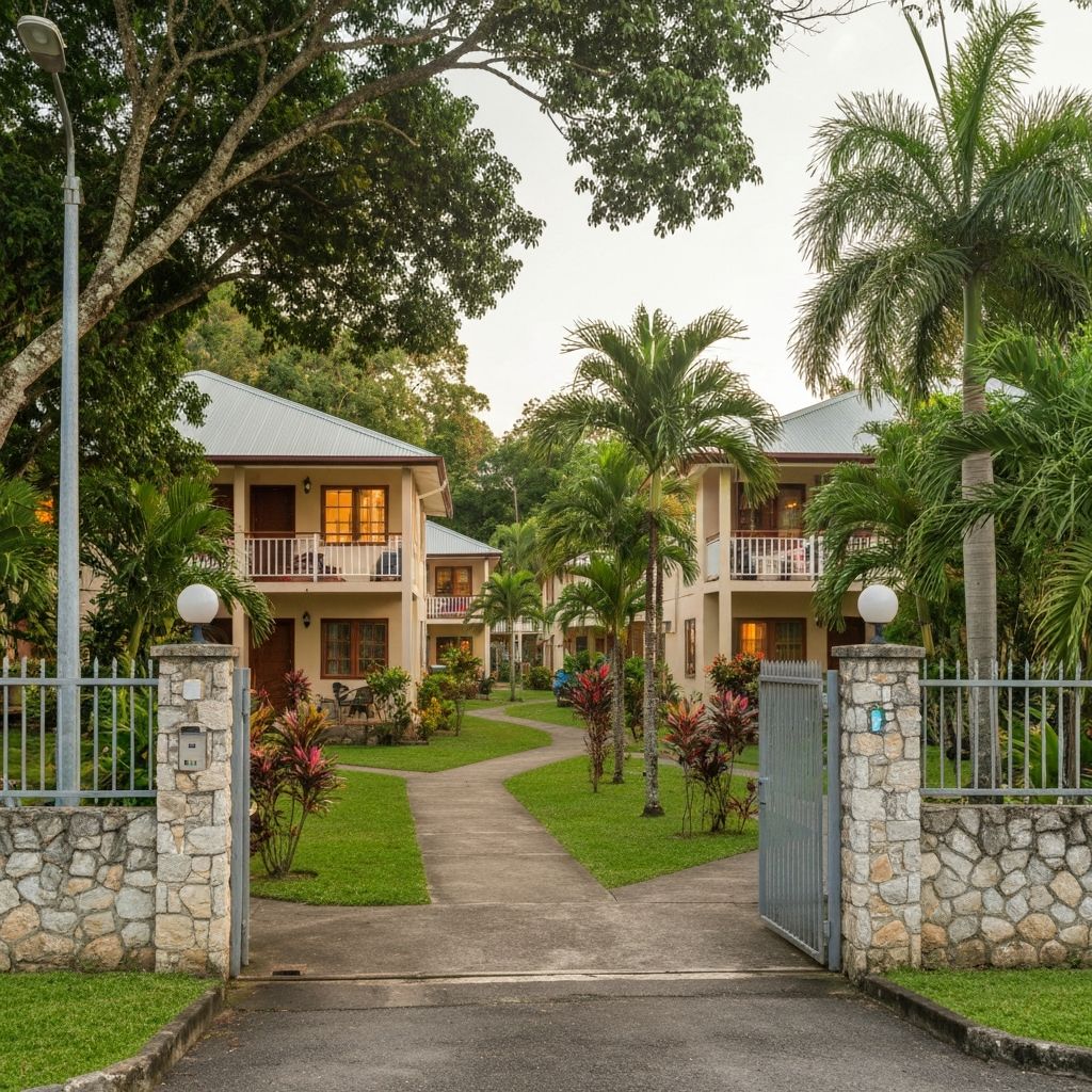 Supra Apartments exterior with tropical greenery